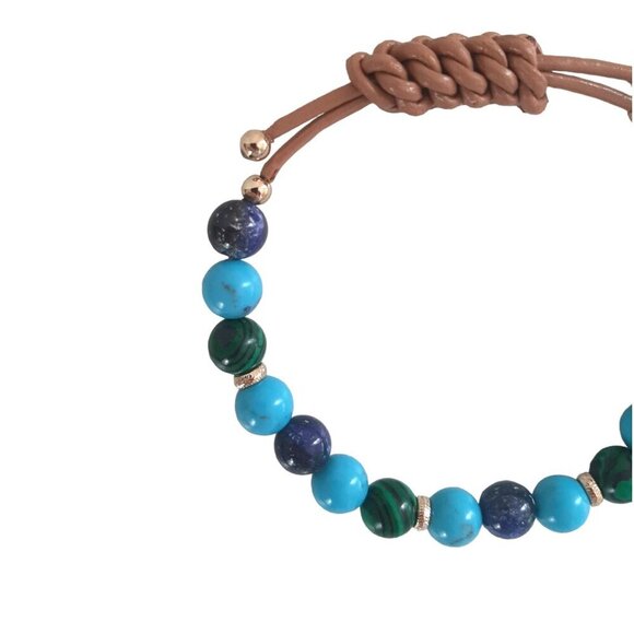 Chaps China Creations Beaded Bracelet in Blue and Green with Gold Accents - Picture 2 of 3